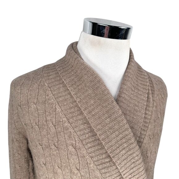 Ralph Lauren Black Label Wrap Sweater Women’s Medium Beige Cashmere Cable Knit - Picture 2 of 11